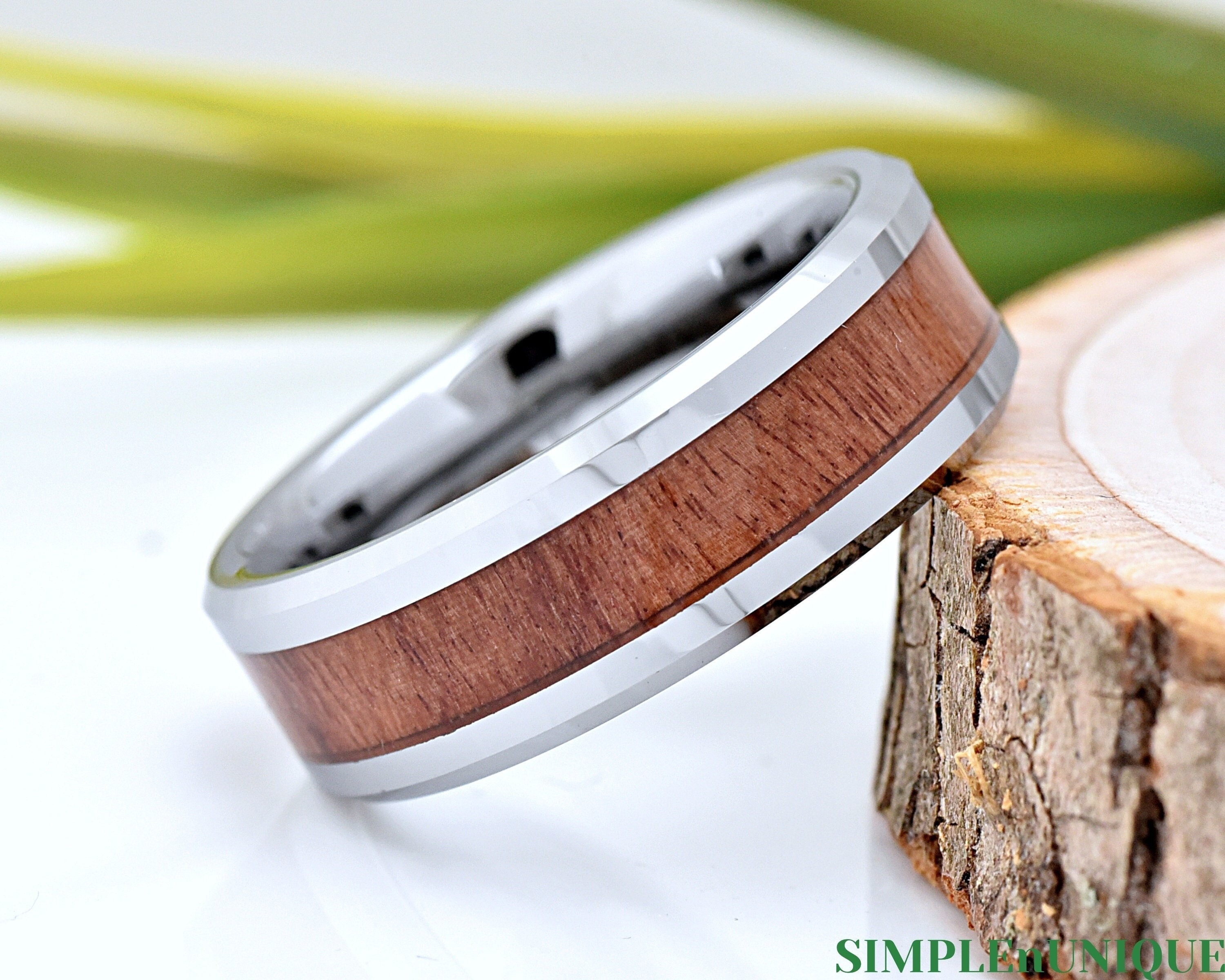 Mens Wood Wedding Ring, Tungsten Wedding Band Wood, Mahogany Wood Inlay Mens Wood Wedding Ring, Tungsten Wedding Band Wood, Mahogany Wood Inlay