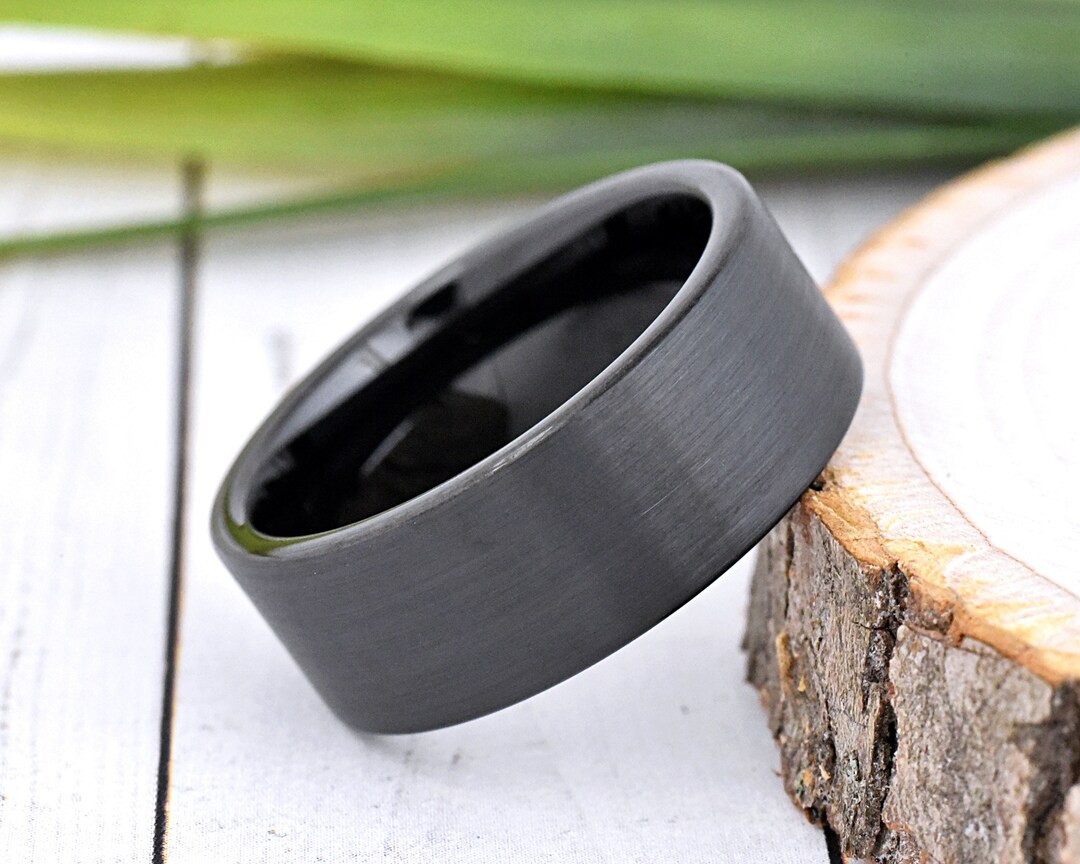 9mm Brushed Matte Black Pipe Cut Tungsten Ring, Men's Thick Tungsten