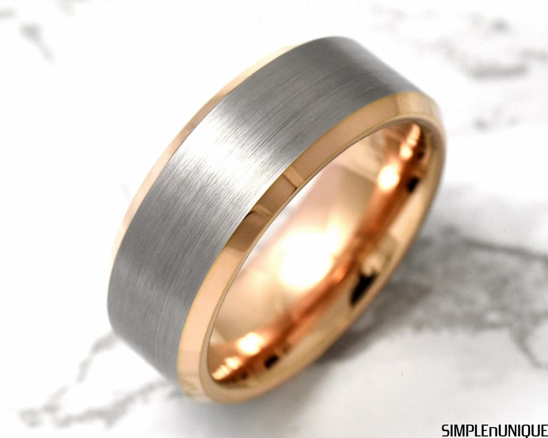 Rose Gold Wedding Band Men's Tungsten Wedding Band Rose - Etsy