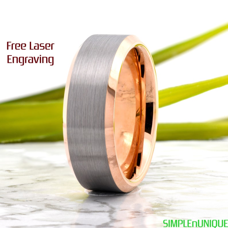 Mens Tungsten Wedding Bands With Rose Gold Rose Gold Wedding Band Men's Tungsten Wedding Band Rose - Etsy
