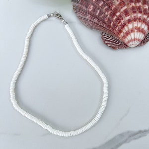 White Shell Necklace, 16 inch, Hawaiian Heishi Shell Necklace, Beach Jewelry, Summer Jewelry
