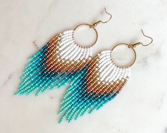 Ombré kralen franje oorbellen, lange Dangle Earring