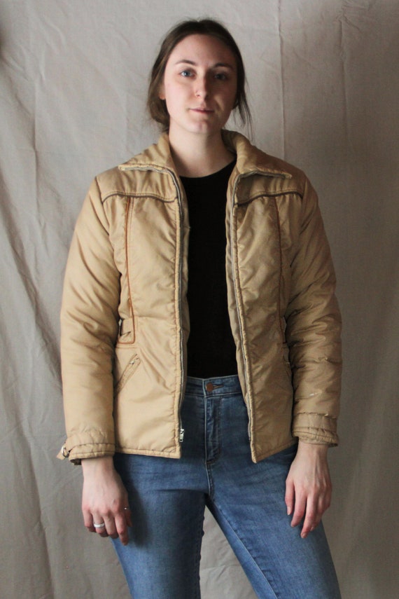 Vintage 70s Beige Puff Coat // 70s 1970s Puffer Co