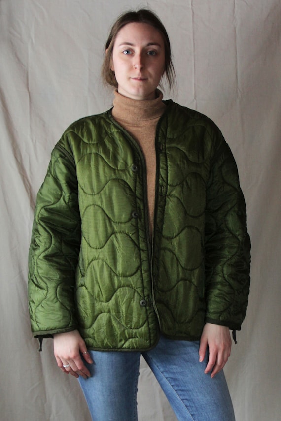 Vintage Liner Jacket // 70s 1970s Army Green Milit