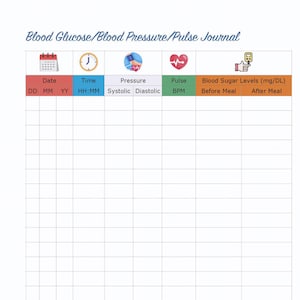 Blood Sugar, Blood Pressure, and Pulse Tracker:  3 in 1 Journal. Monitor Blood Sugar, Blood Pressure, and Heart Rate. BW and Color Files.