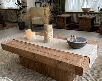 Rustic Elegance: Handcrafted Wooden Coffee Table for Living Spaces - Add Warmth and Character to Your Home