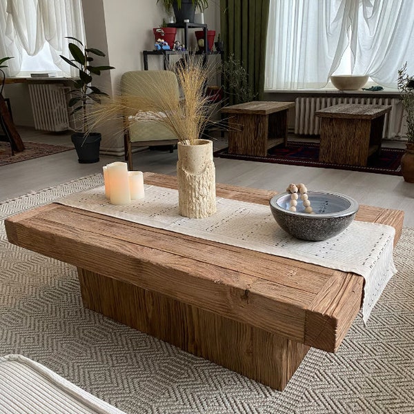 Rustic Elegance: Handcrafted Wooden Coffee Table for Living Spaces - Add Warmth and Character to Your Home