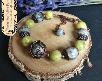 Grey Pink Bracelet Statement jewelry Natural Gemstone set Jasper earrings Purple pink quartz bracelet Christmas gift box for mom