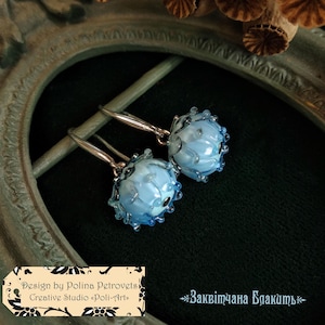 Pendientes de flores Pendientes azules Pendientes colgantes Pendientes de cristal de Murano Pendientes colgantes Pendientes de capullo de flor Joyas llamativas Joyas de flores