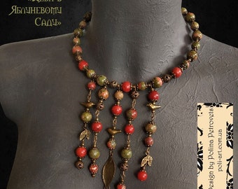Bird necklace Jasper necklace Leaf necklace Statement Necklace Choker necklace Nature necklace Stone bead necklace Crystal jewelry