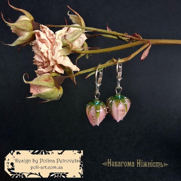 Pink earrings Lampwork glass earrings Silver earrings Drop earrings Statement jewelry Flower jewelry Pink jewelry Pink Glass earrings