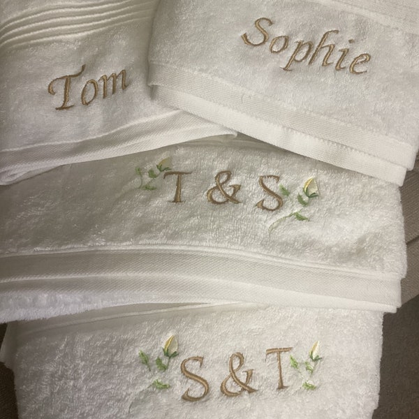 Personalised His and hers wedding towels, rose embroidered towels,  mr and mrs gift, anniversary gift, bath and hand towel, wedding present.