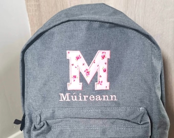 Personalised Embroidered Backpack: baby Nursery Bag, Applique Initial