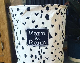 Personalised childrens toy Storage bag, Nursery storage basket,  Kid's Storage Bag, monochrome Toy Bin, Children's Bedroom Organiser