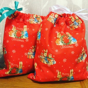 Christmas Peter Rabbit gift bag, Peter Rabbit bag, loot bag, Peter rabbit cotton gift bag
