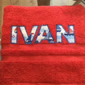 Red personalised luxury bath towel, swimming towel, beach towel, Mrs and Mrs, baby girl towel, christening gift, gift for a boy,