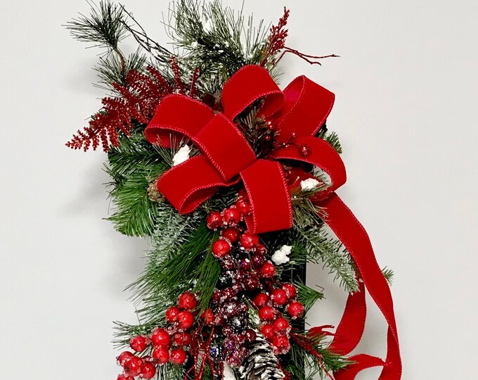 Large Christmas Lantern Swag, Christmas Tree Topper Faux Evergreen