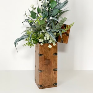 Wooden Box Floral Greenery Tall Arrangement Year Around - Etsy