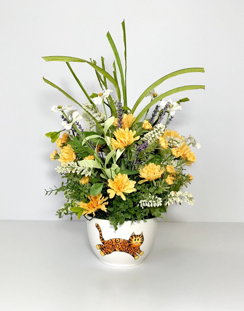 Ceramic Cat Lovers Bowl Floral Arrangement Novelty Flower | Etsy