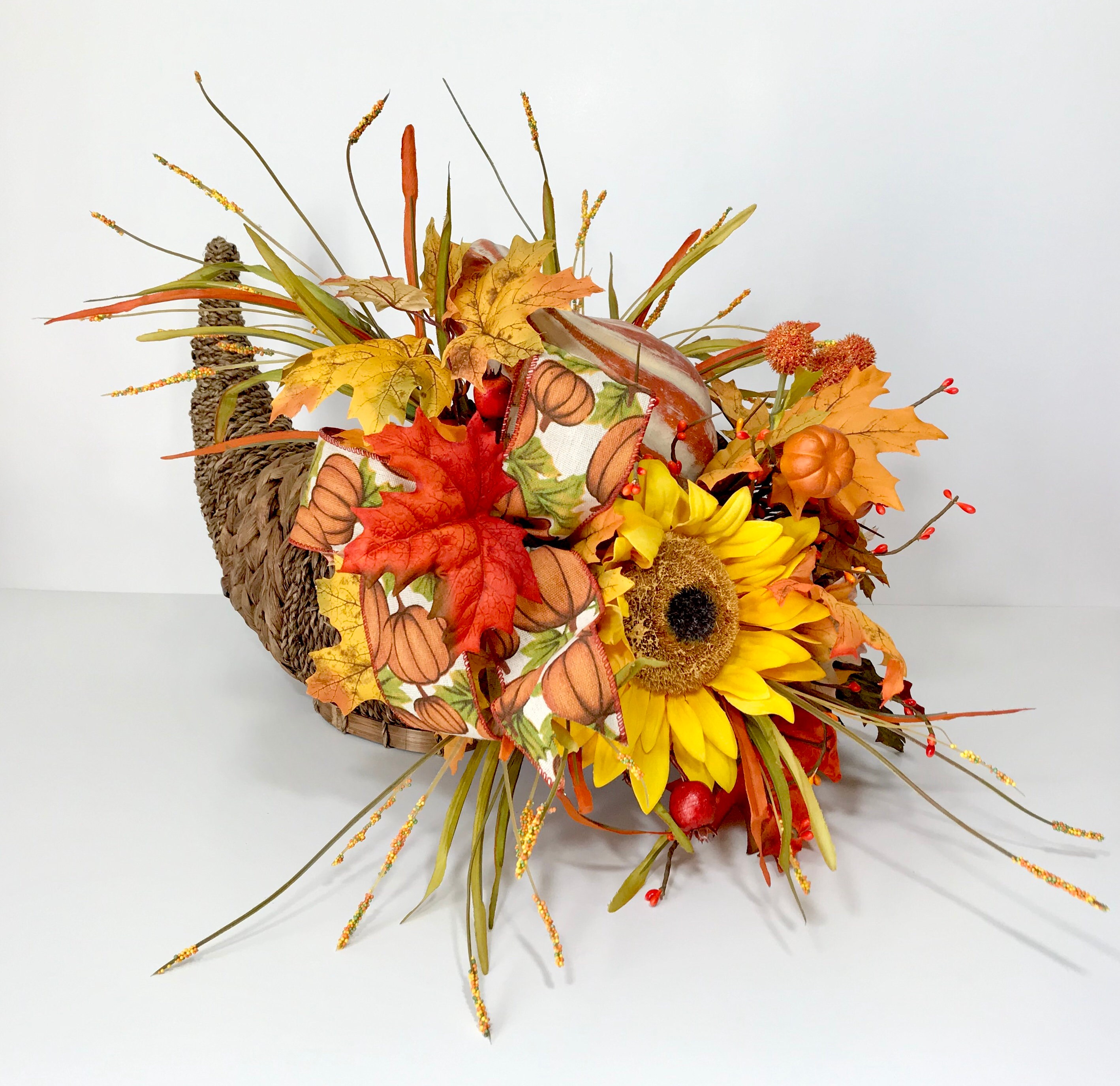 Wicker Cornucopia Basket Centerpiece Thanksgiving Centerpiece Etsy