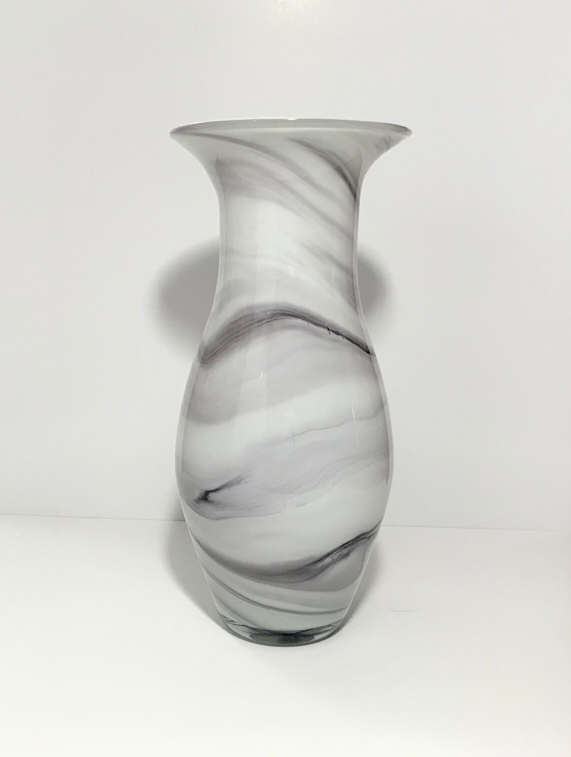 Large Art Glass 18 Tall Vase Gray White Marbled Color Glass Etsy