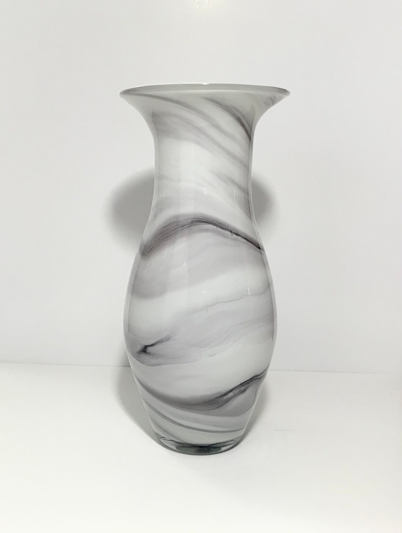 Large Art Glass 18 Tall Vase Gray White Marbled Color Glass Etsy