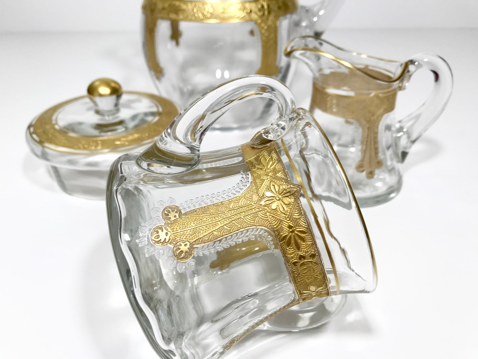Elegant Crystal Glass Pitcher With Lid Sugar Creamer Tea Etsy