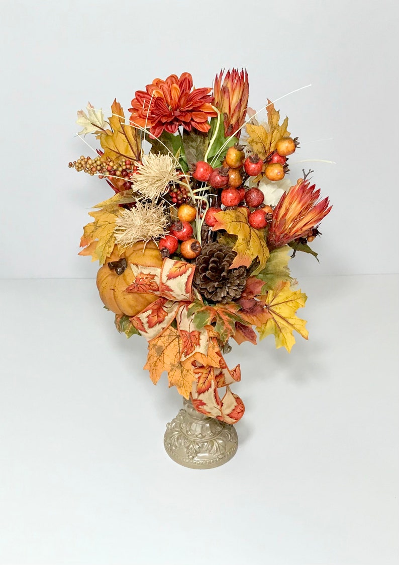 Fall Candlestick Centerpiece Floral Arrangement Autumn Etsy