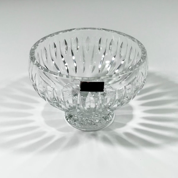 Vintage Marquis Waterford Cut Polished Heavy Crystal Glass Pedestal Bowl, Sheridan Pattern Display Vase, Original Sticker, Made in Poland