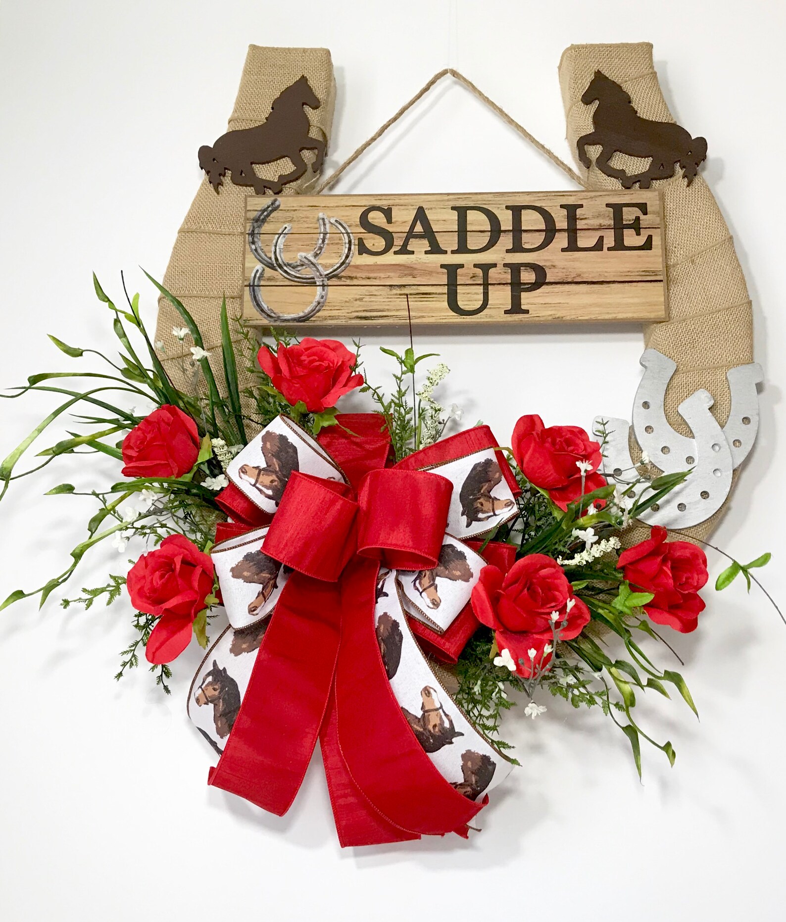 Kentucky Derby Horseshoe Wreath Red Roses Derby Decoration Etsy