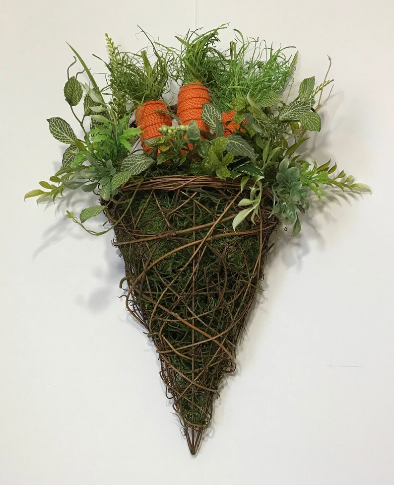 Grapevine Basket Wall Pocket Wreath Decor Rustic Carrots Etsy