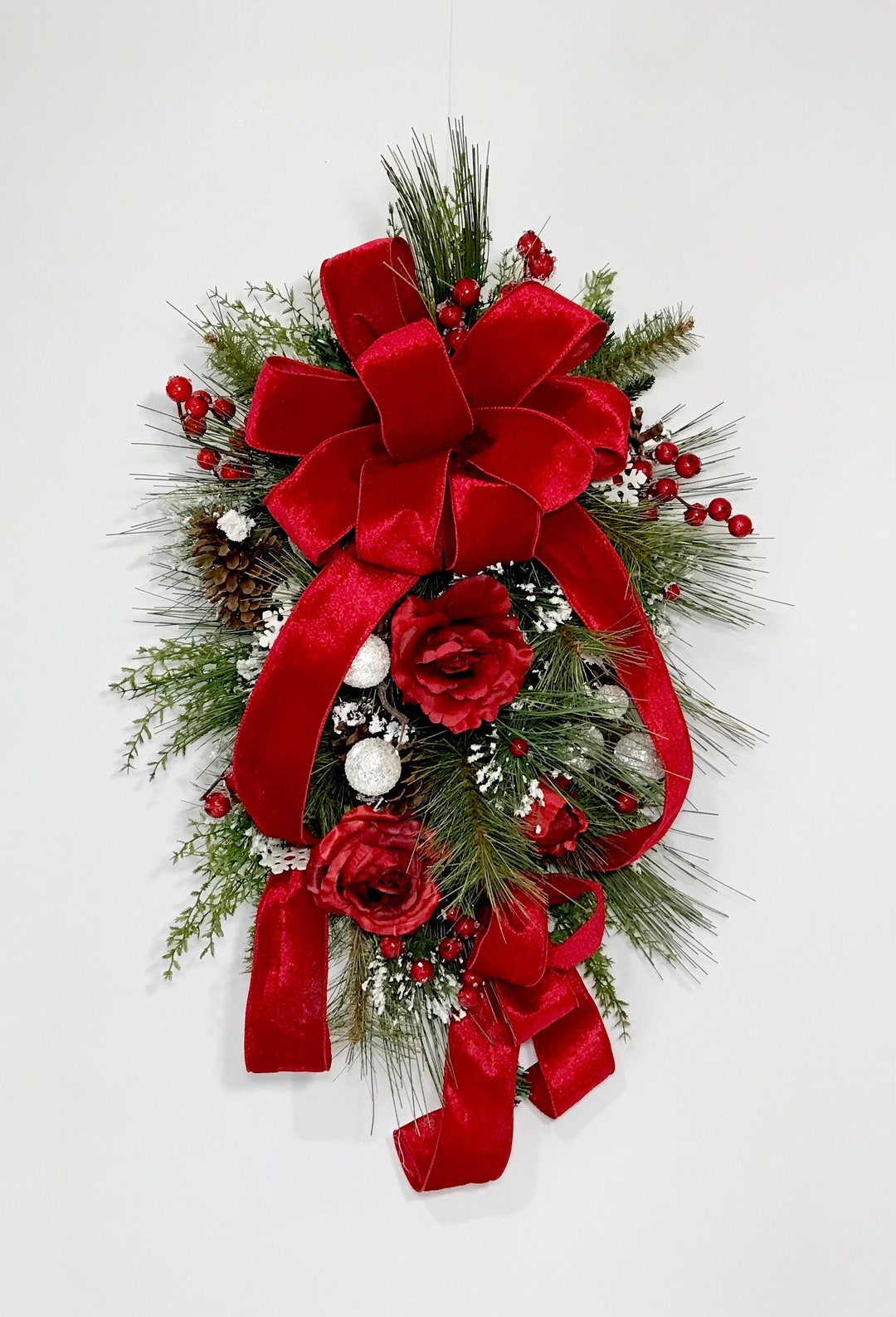 Elegant Large Christmas Teardrop Wreath Christmas Evergreen Etsy