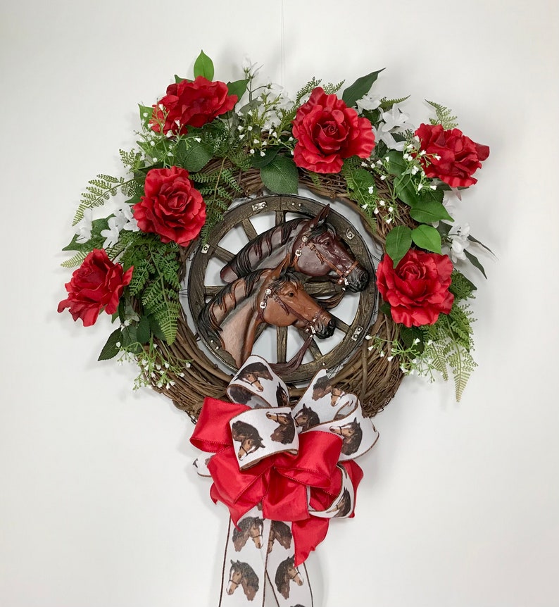 Kentucky Derby Horses Roses Equine Grapevine Wreath, Derby Party Wreath ...