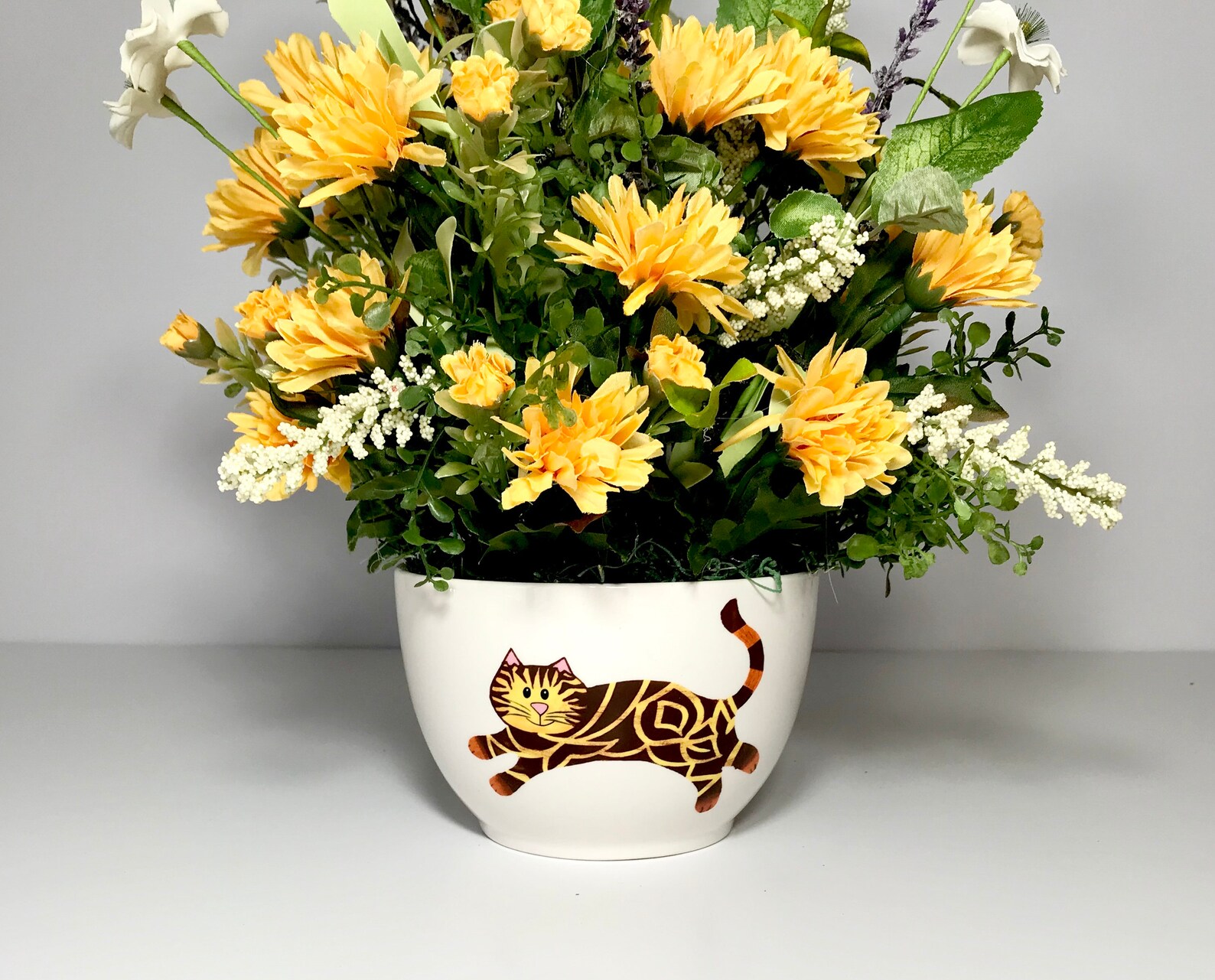 Ceramic Cat Lovers Bowl Floral Arrangement Novelty Flower | Etsy