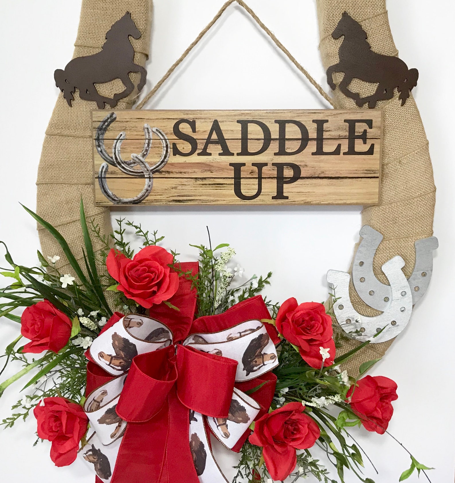 Kentucky Derby Horseshoe Wreath Red Roses Derby Decoration Etsy