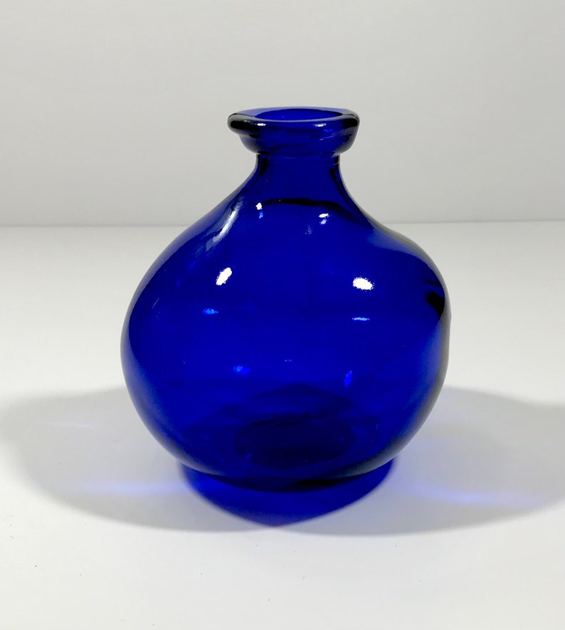 Vintage Cobalt Blue Art Glass 7 Tall Bulbous Vase Jug Bottle Etsy