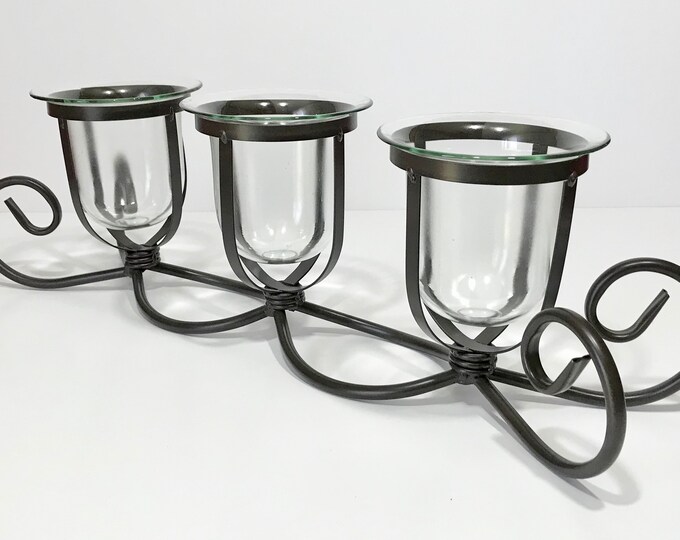 Large Wrought Iron Table Top Candleholder Centerpiece Glass Etsy