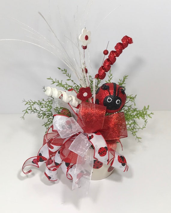 Ladybug Ceramic Vase Centerpiece Novelty Planter Arrangement Etsy
