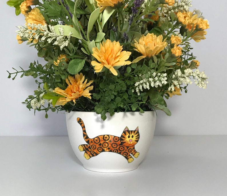 Ceramic Cat Lovers Bowl Floral Arrangement Novelty Flower | Etsy