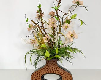 Everyday Floral Arrangement Earth Tone Flowers Centerpiece, Modern Open Style Vase, Beige Wildflowers Floral Decoration, Handmade, Gift, New
