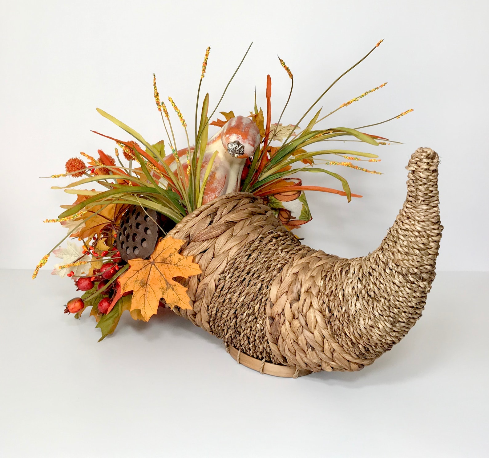 Wicker Cornucopia Basket Centerpiece Thanksgiving Centerpiece Etsy