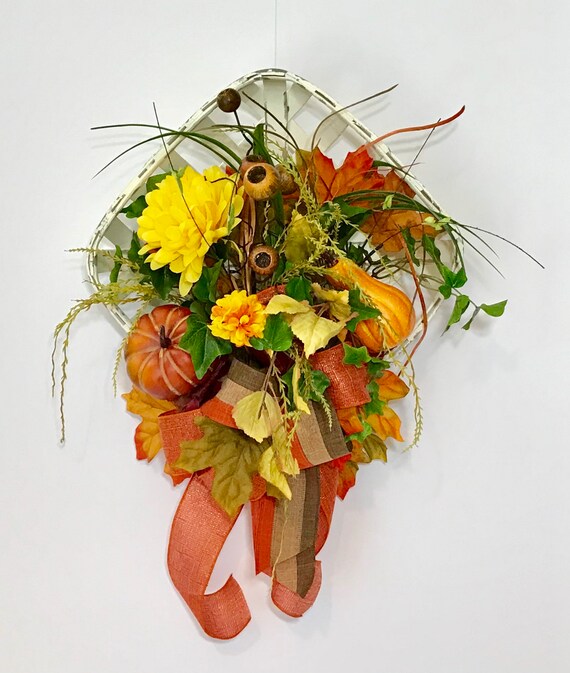 White Square Tobacco Basket Fall Floral Harvest Decor Fall Etsy