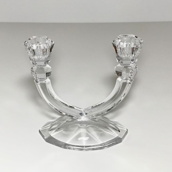 Toscany Gemini Crystal Double Candleholder Glass Candlestick, 2 Light Candelabra Vintage 1990s, 24% Lead Crystal Made in Poland, Gift