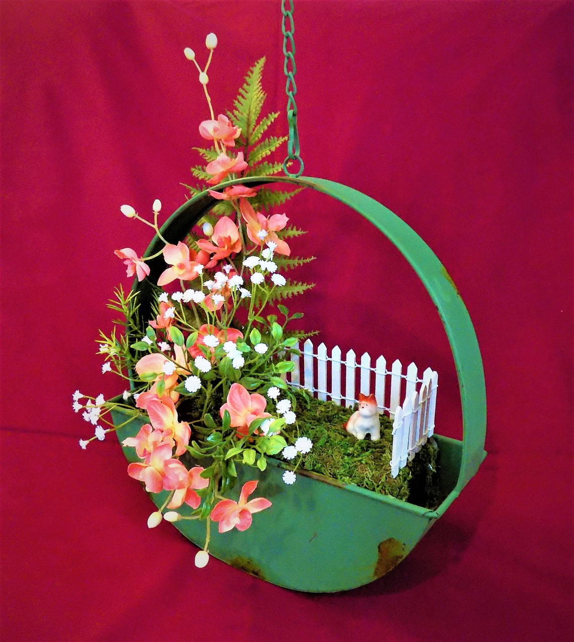 Metal Hanging Planter Floral Arrangement Half Moon Planter Etsy