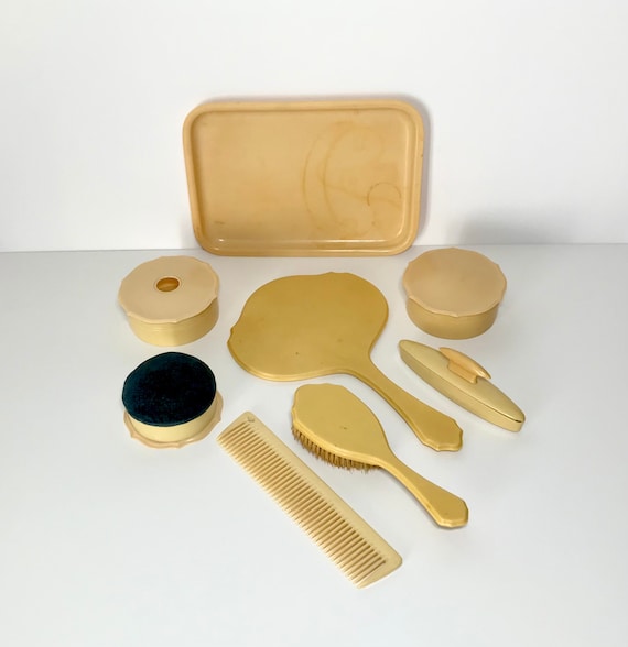 Vintage Antique Ivory Celluloid Vanity Set 12 Pieces Art  display picture 3