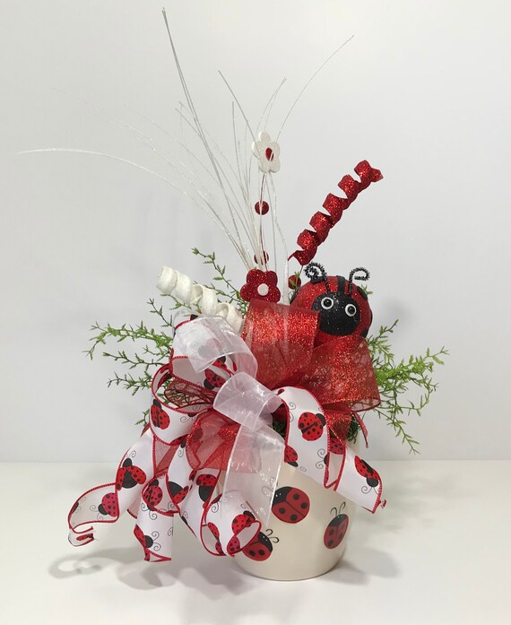 Ladybug Ceramic Vase Centerpiece Novelty Planter Arrangement Etsy