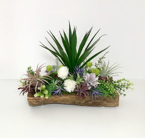 Faux Succulents Garden Arrangement, Large Succulents Centerpiece Curved  Wood Dough Bowl, Year Around Everyday Centerpiece, Handmade, Gift