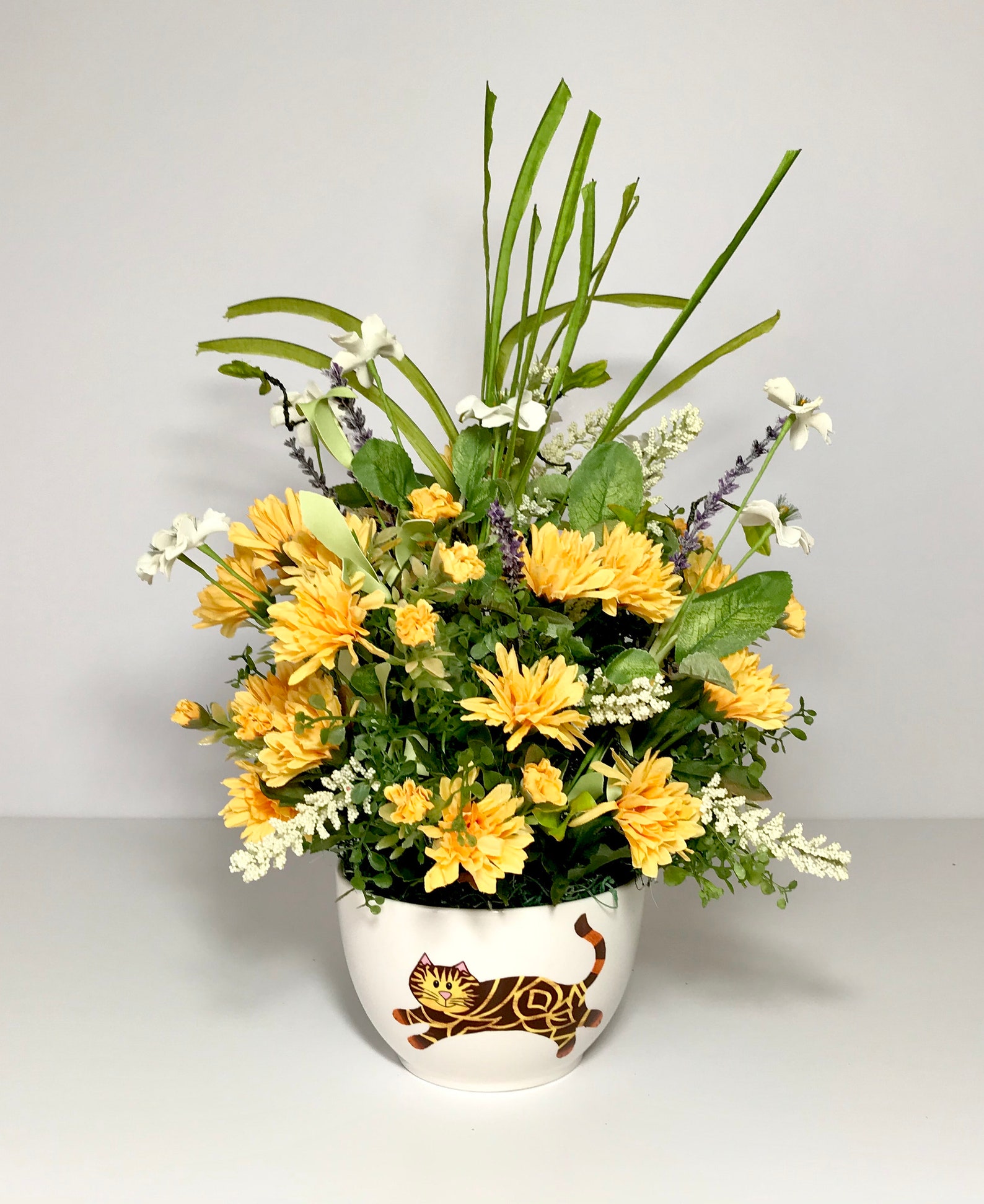 Ceramic Cat Lovers Bowl Floral Arrangement Novelty Flower - Etsy