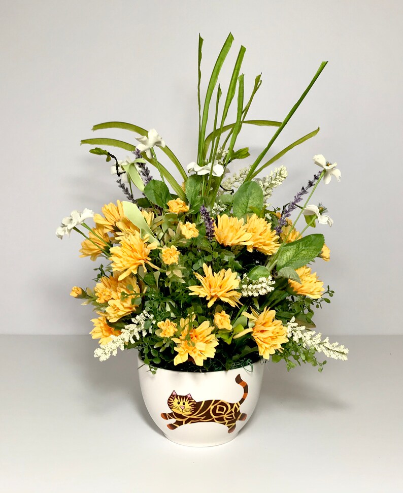 Ceramic Cat Lovers Bowl Floral Arrangement Novelty Flower Etsy
