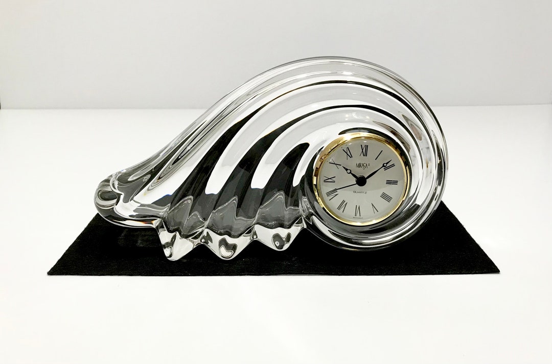 Vintage Mikasa Quartz Mantel Clock, Crystal Clearwater Wave Art Deco